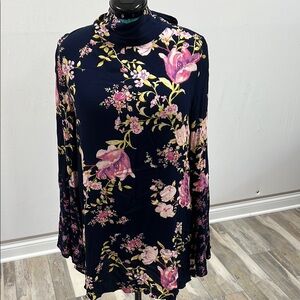 Free People Pink and Blue Bell Sleeve Mini Dress